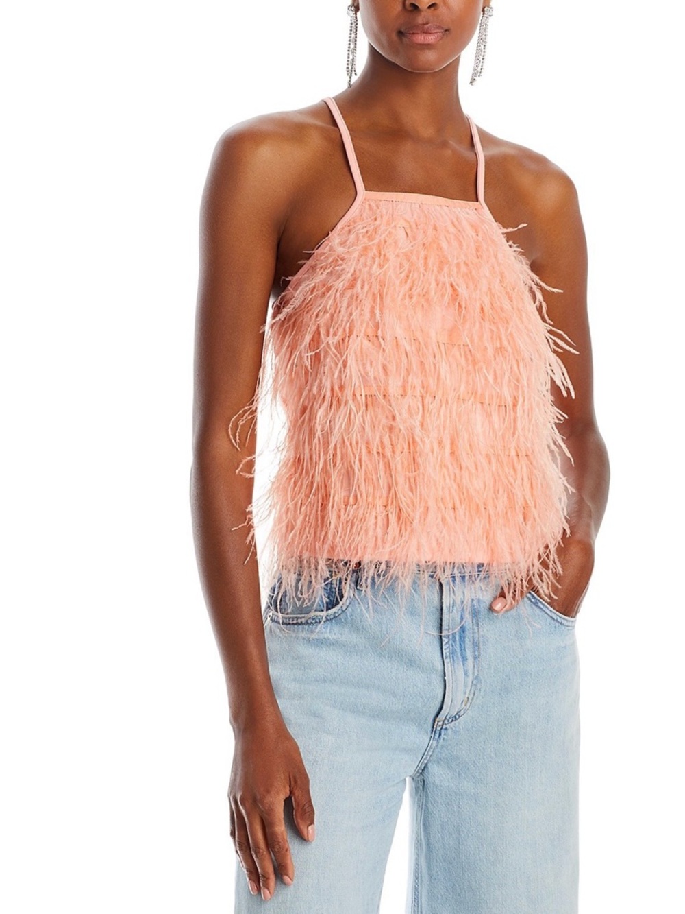 NWT Lucy Paris ‘Aida’ Sleeveless Feather Top in “Peach” Orange Size XS